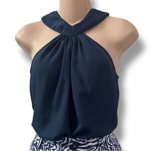 Lilly Pulitzer Navy Blue Twist Neck Halter Tank sz XS